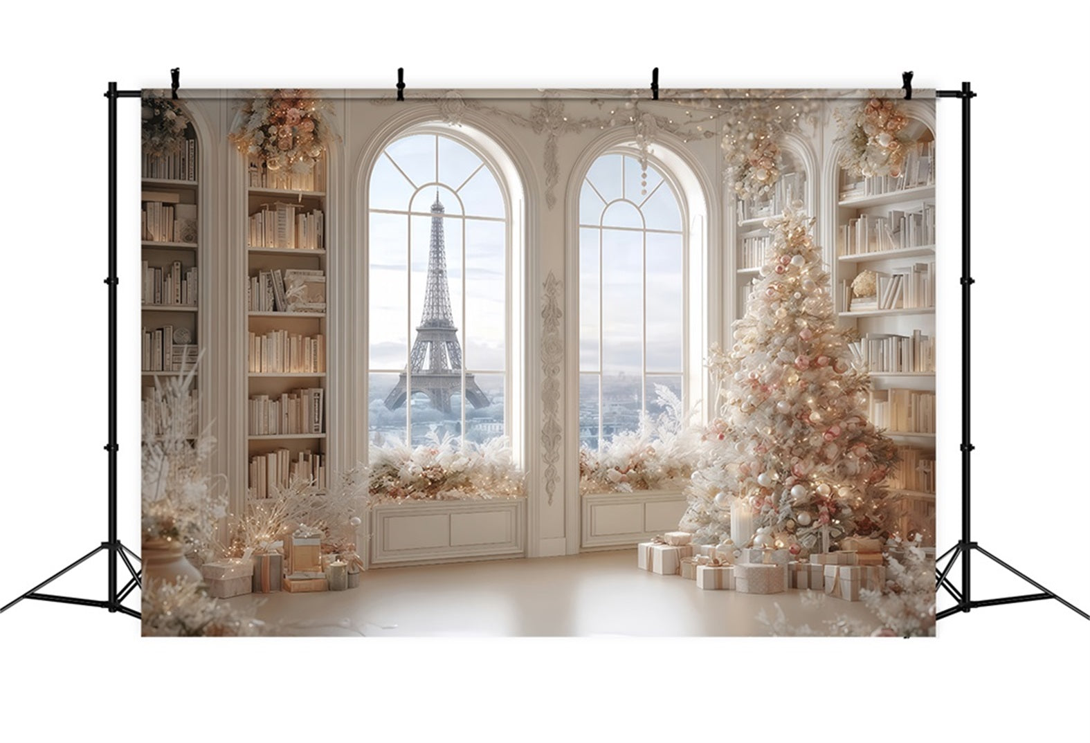Christmas Tree Backdrop Paris Winter Elegant Library Christmas Backdrops UK TWW510-79