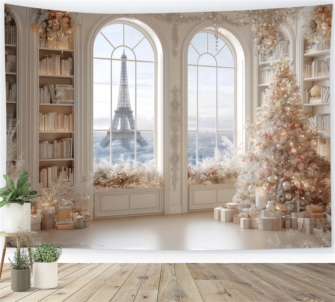 Christmas Tree Backdrop Paris Winter Elegant Library Christmas Backdrops UK TWW510-79