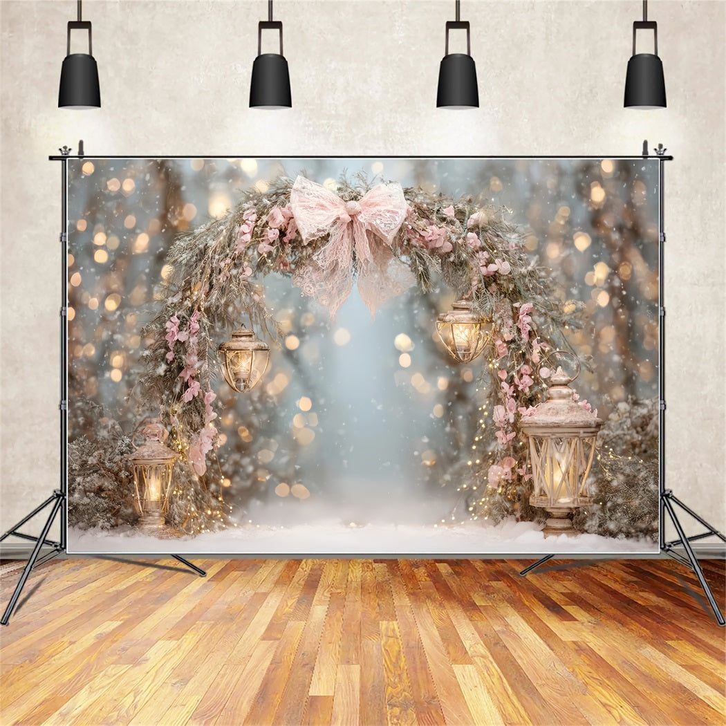 Pink Bow Backdrop Pink Lantern Snow Arch Christmas Backdrop UK TWW510-80
