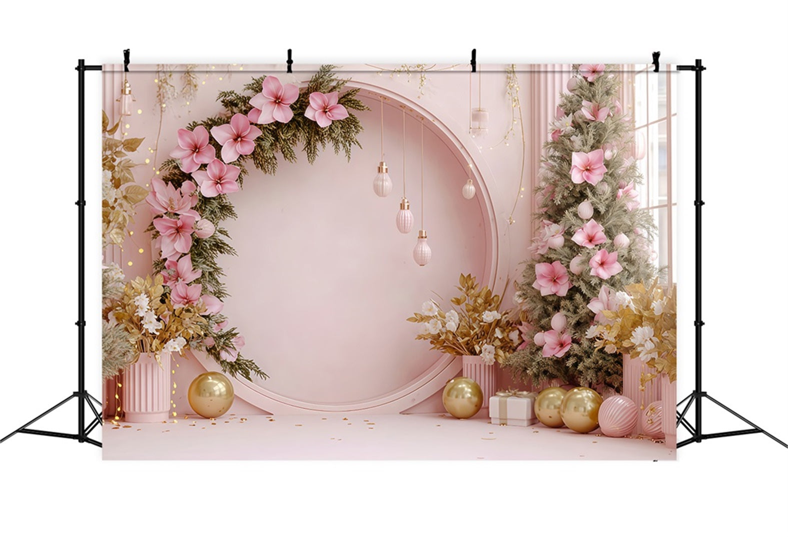 Christmas Wall Backdrop Blush Floral Holiday Arch Christmas Backdrops Sale UK TWW510-84