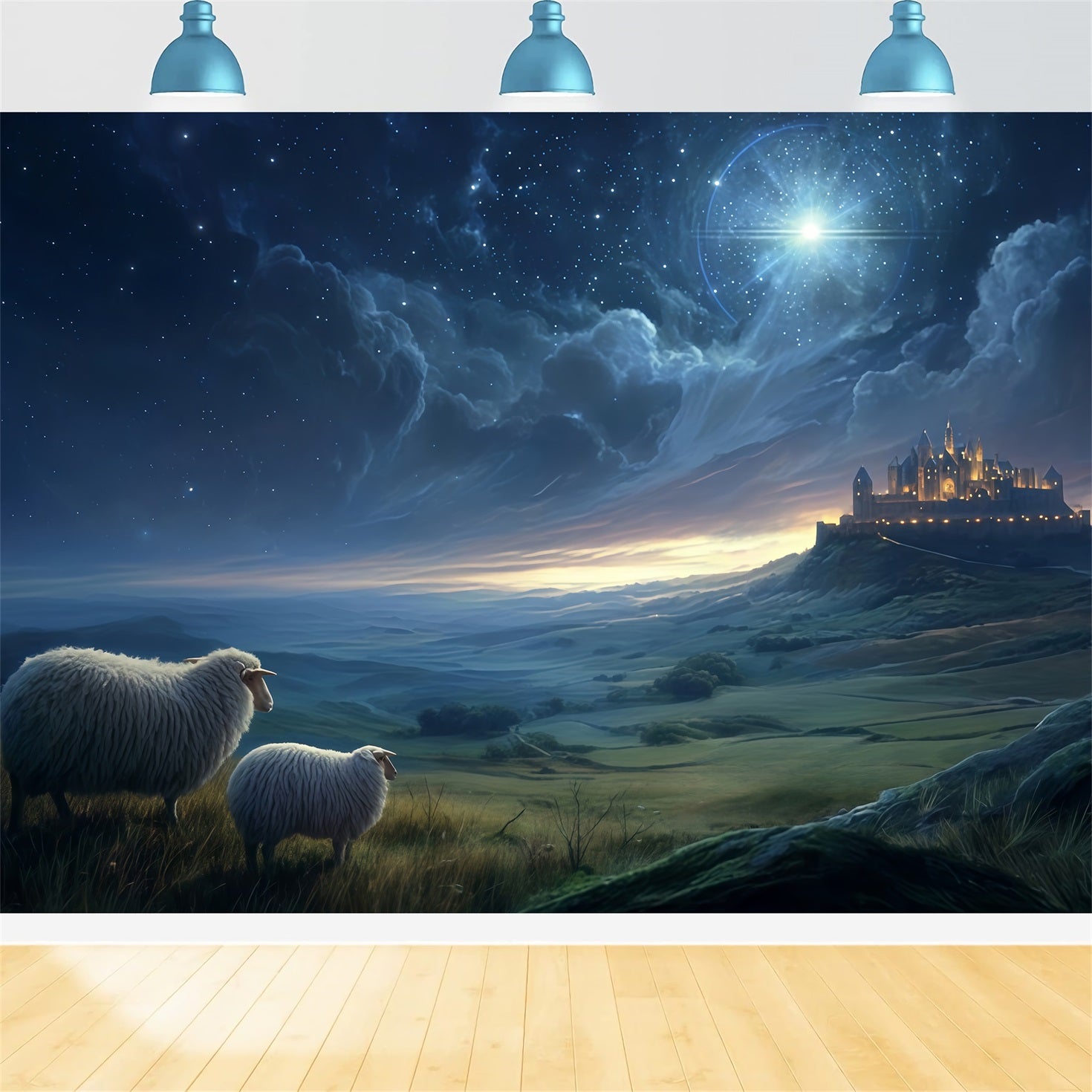 Nativity Backdrop Shepherds Watching Distant Light Christmas Backdrops UK TWW510-89