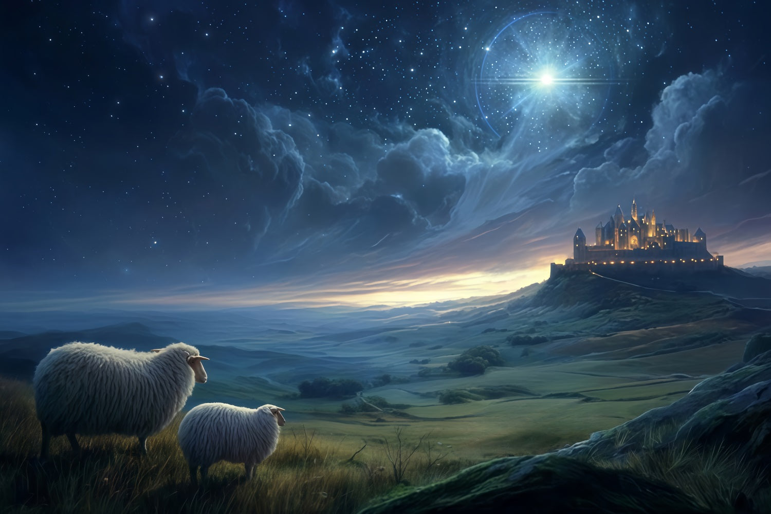 Nativity Backdrop Shepherds Watching Distant Light Christmas Backdrops UK TWW510-89