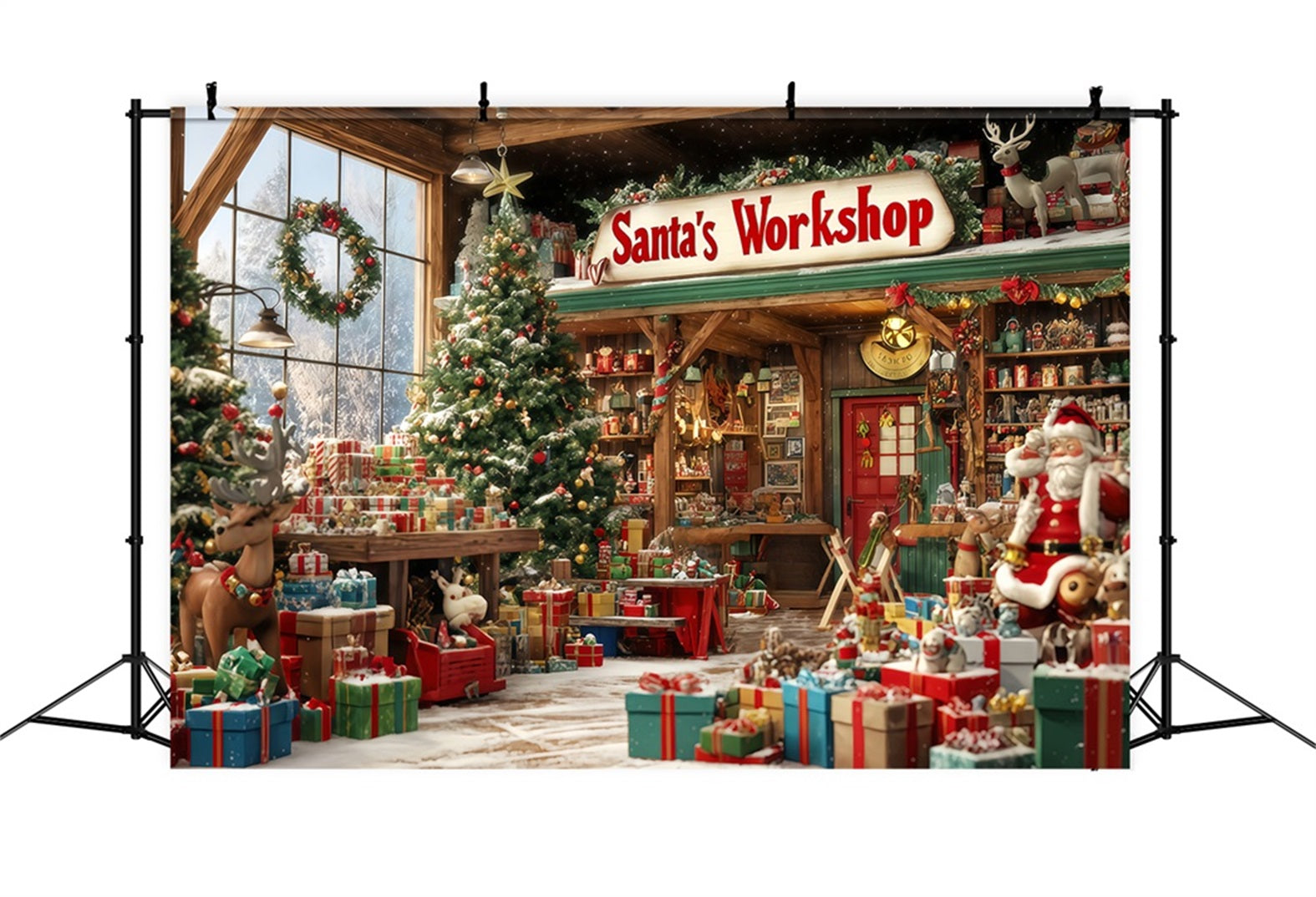 Santa's Workshop Backdrop Toy Shop Gift Wonderland Christmas Backdrop UK TWW510-94