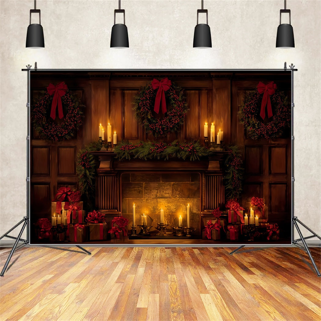 Christmas Bow Backdrop Elegant Candlelit Holiday Hearth Christmas Backdrop UK TWW510-96