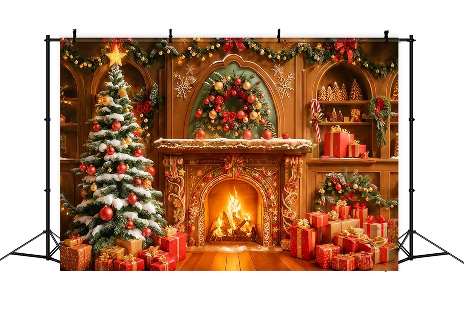 Gingerbread House Backdrop Golden Hearth Holiday Glow Christmas Photo Backdrops UK TWW510-99