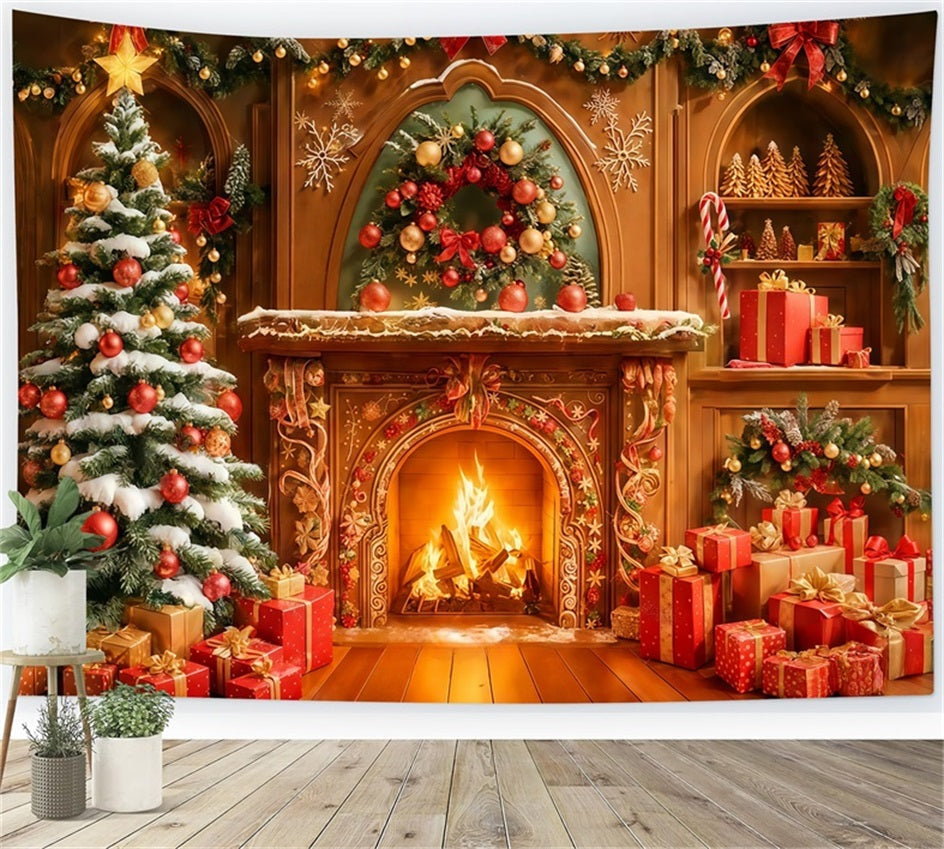 Gingerbread House Backdrop Golden Hearth Holiday Glow Christmas Photo Backdrops UK TWW510-99