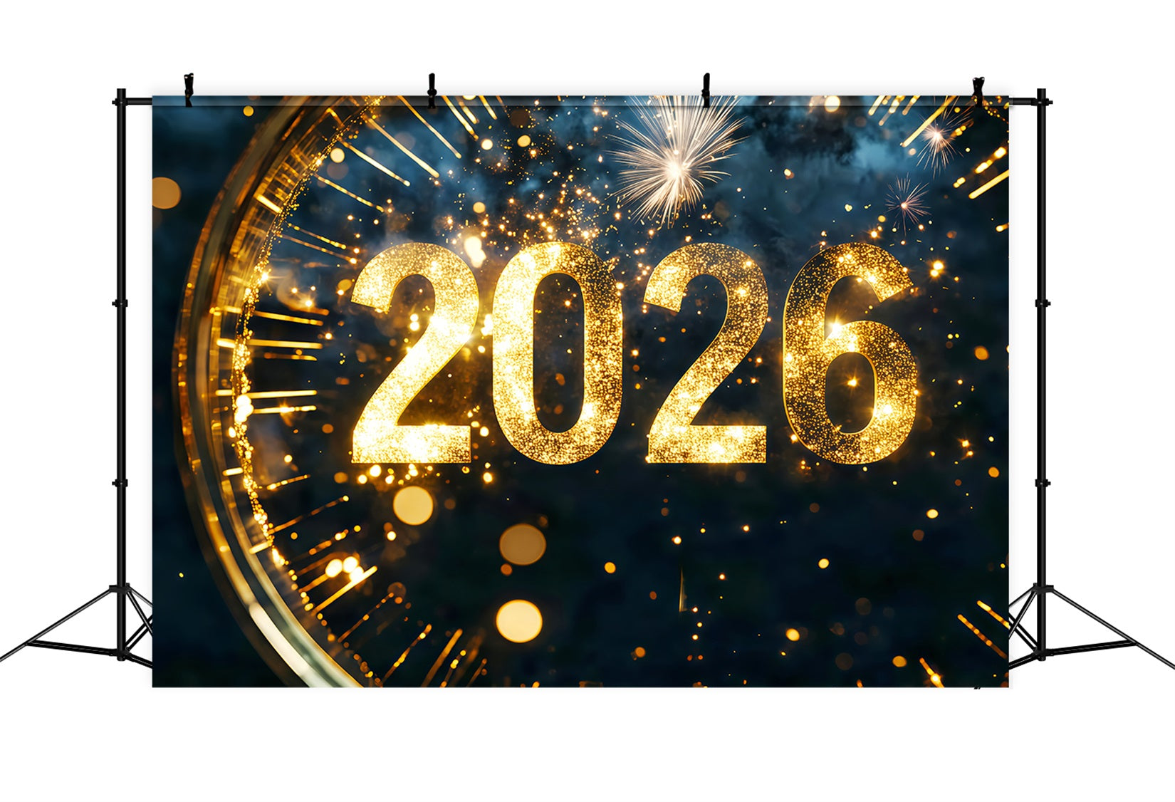 2026 New Year Backdrop Glittering Countdown Spark Burst Clock Photo Backdrop UK TWW512-16
