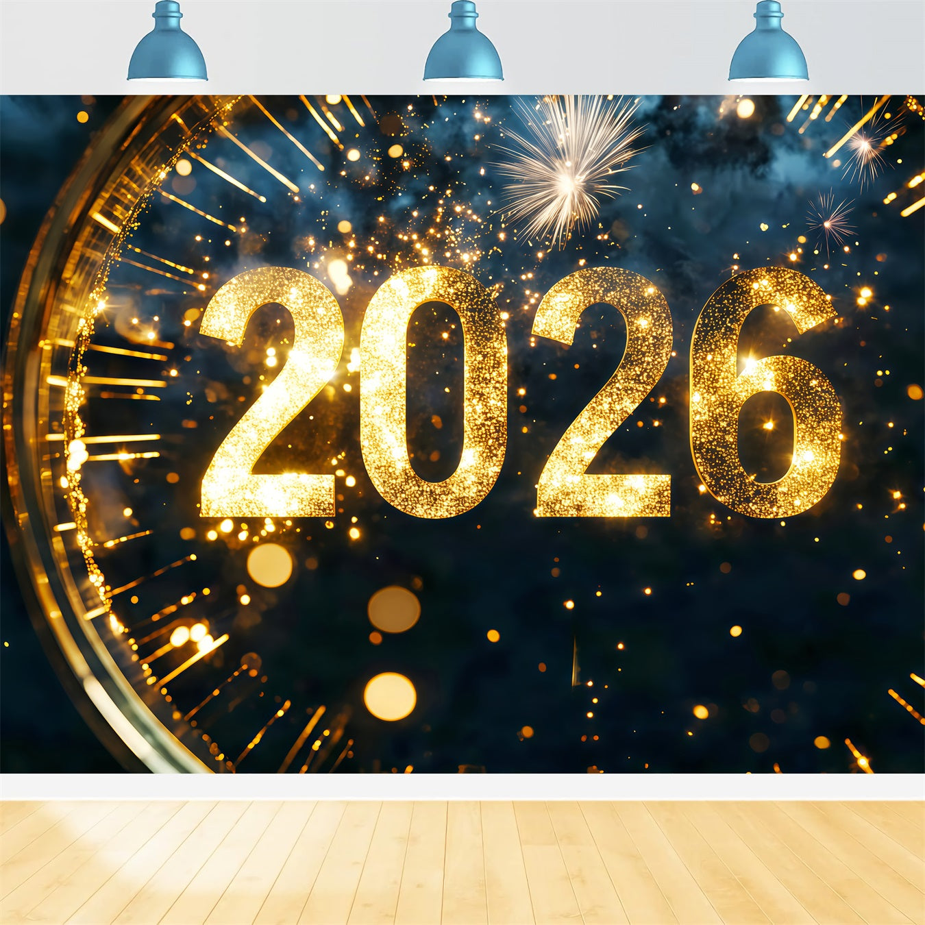 2026 New Year Backdrop Glittering Countdown Spark Burst Clock Photo Backdrop UK TWW512-16