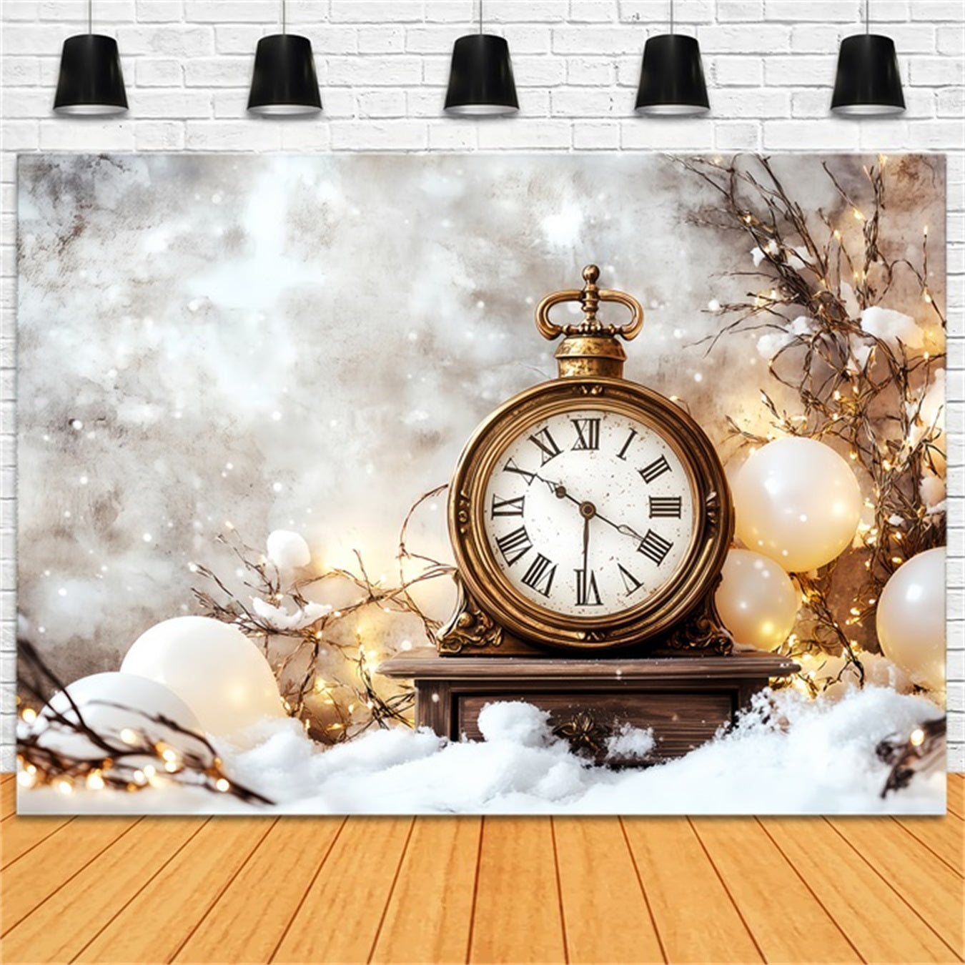 New Years Backdrop Snowy Countdown Gold Glitter Clock Photo Backdrop UK TWW512-21