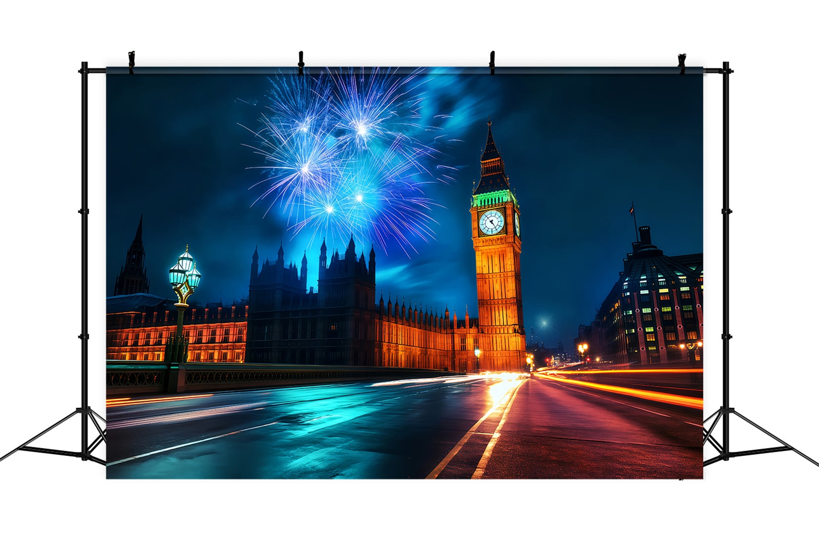 New Year Backdrop London Skyline Midnight Fireworks Cityscape Photo Backdrop UK TWW512-24