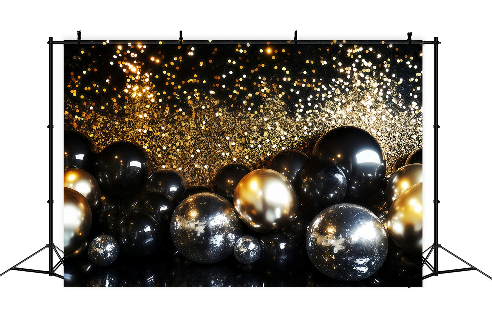 New Year's Backdrop Gold Glitter Shimmer Bokeh New Years Eve Balloon Backdrop UK TWW512-25