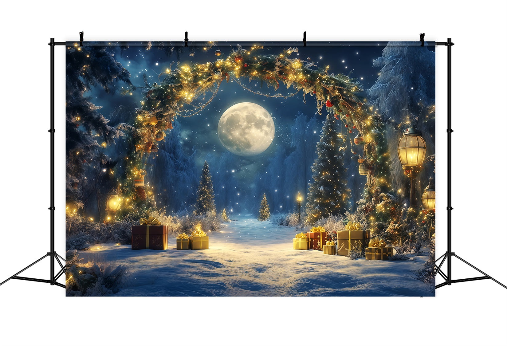 New Year's Backdrops Moonlit Winter Snow Forest New Years Eve Backdrop UK TWW512-27