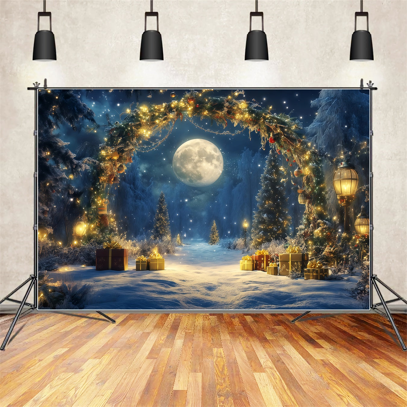 New Year's Backdrops Moonlit Winter Snow Forest New Years Eve Backdrop UK TWW512-27
