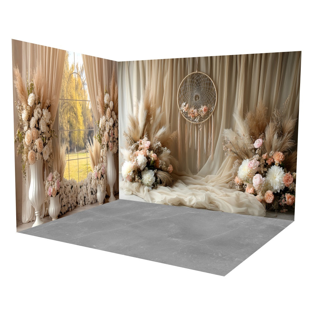 Bohemian Style Backdrop Romantic Boho Floral Backdrop Room Set UK TWW57-103