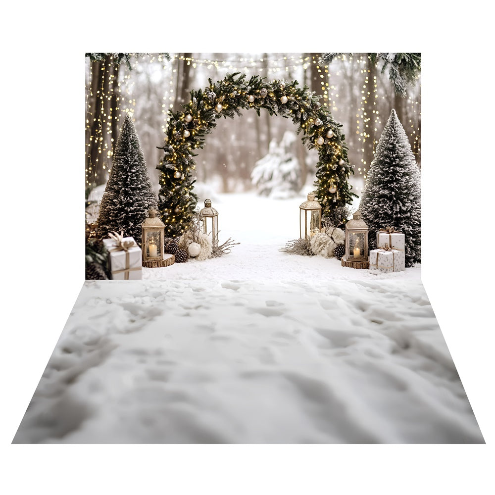 Christmas Forest Arch Backdrop+Snowy Path Floor Backdrop UK TWW57-49