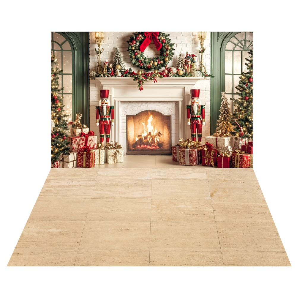 Christmas Hearth Room Backdrop+Warm Tile Floor Backdrop UK TWW57-50