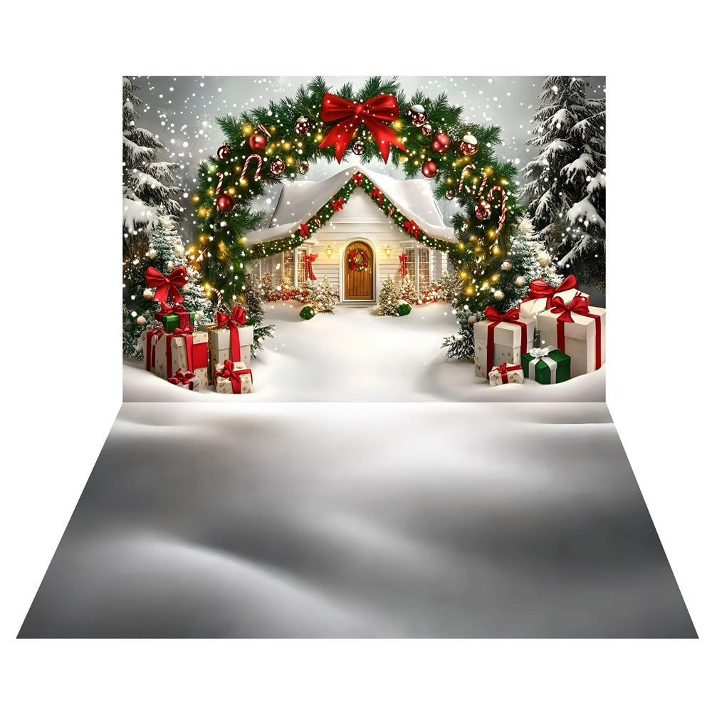 Holiday Cottage Arch Backdrop+Snow Dune Floor Backdrop UK TWW57-52