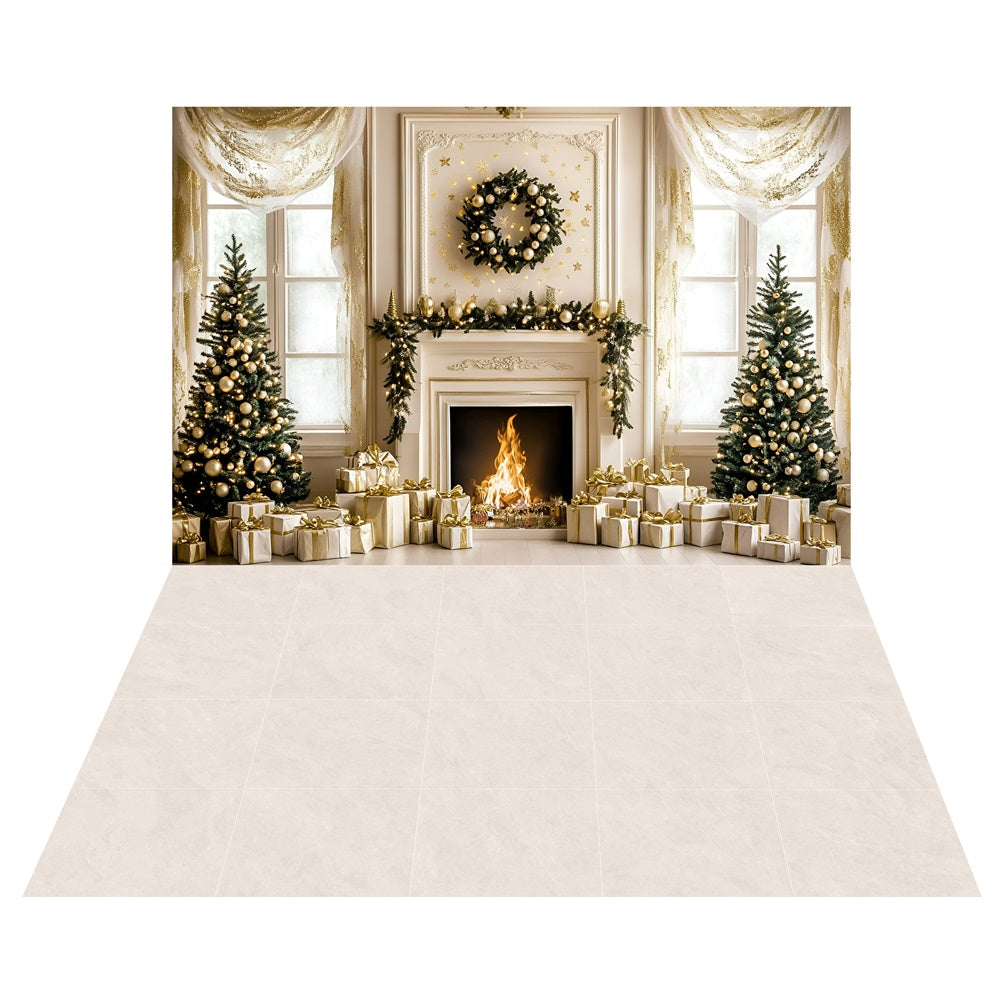 Luxury Gift Hearth Backdrop+Cream Marble Floor Backdrop UK TWW57-53