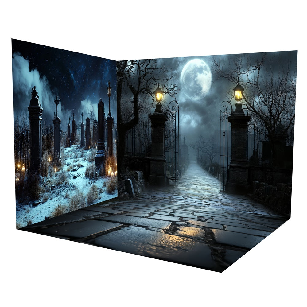 Halloween Graveyard Backdrop Full Moon Spirits Path Backdrop Room Set UK TWW57-54