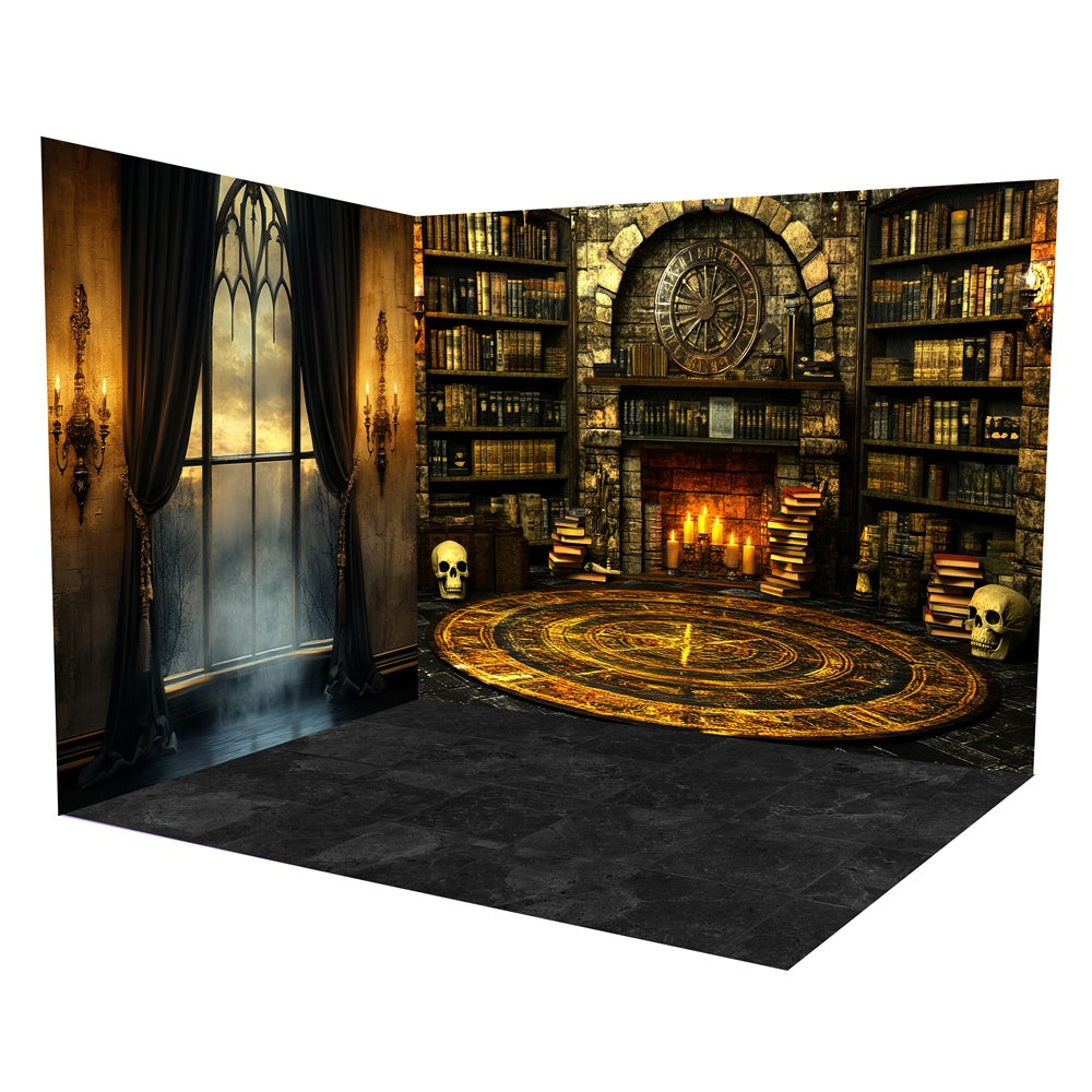 Halloween Photo Backdrop Candlelit Magic Study Backdrop Room Set UK TWW57-55