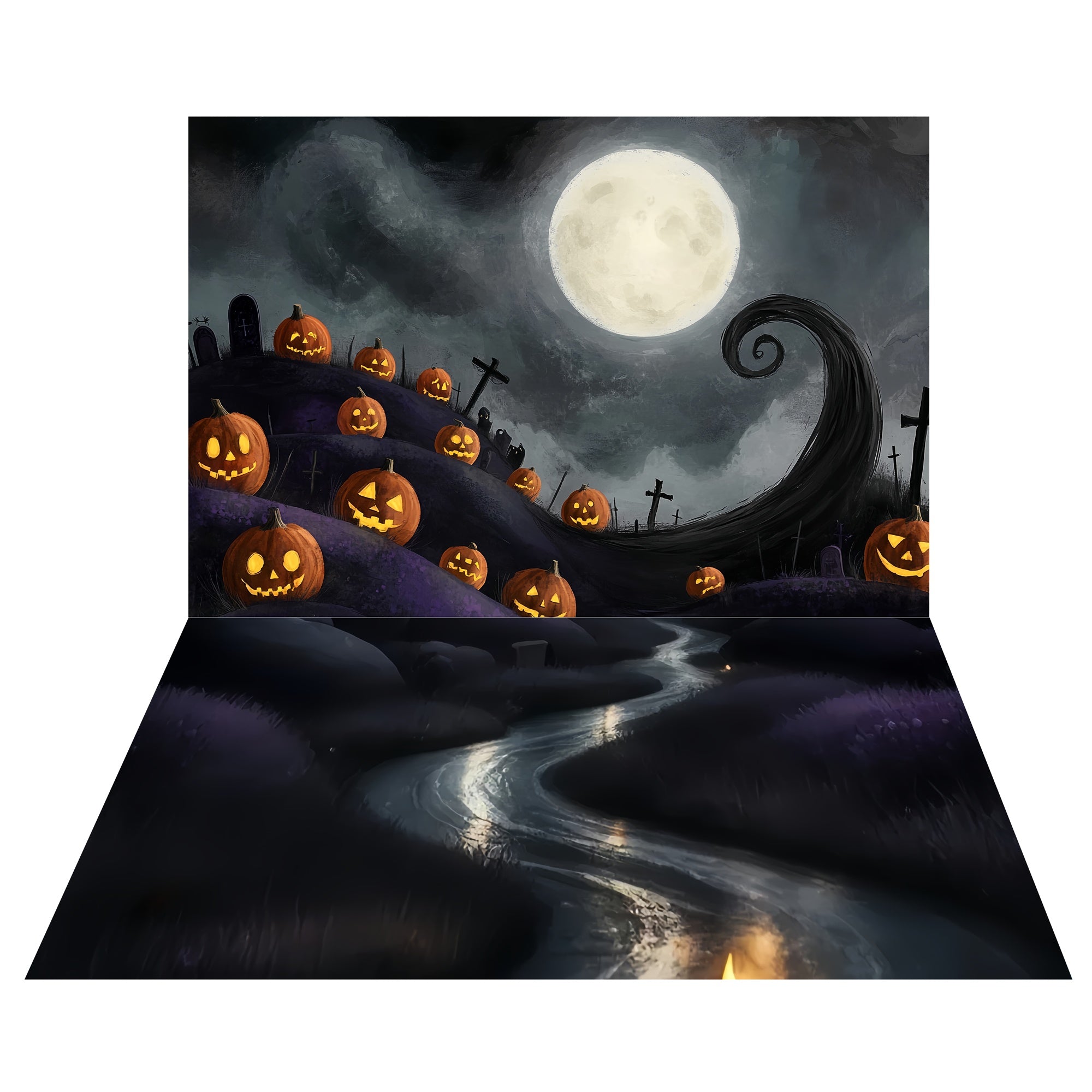 Haunted Halloween Hill Backdrop+Twisting Creek Floor Backdrop UK TWW57-59