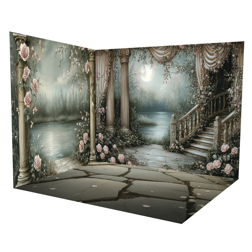 Backdrop Vintage Moonlight Garden Stair Backdrop Room Set UK TWW57-63