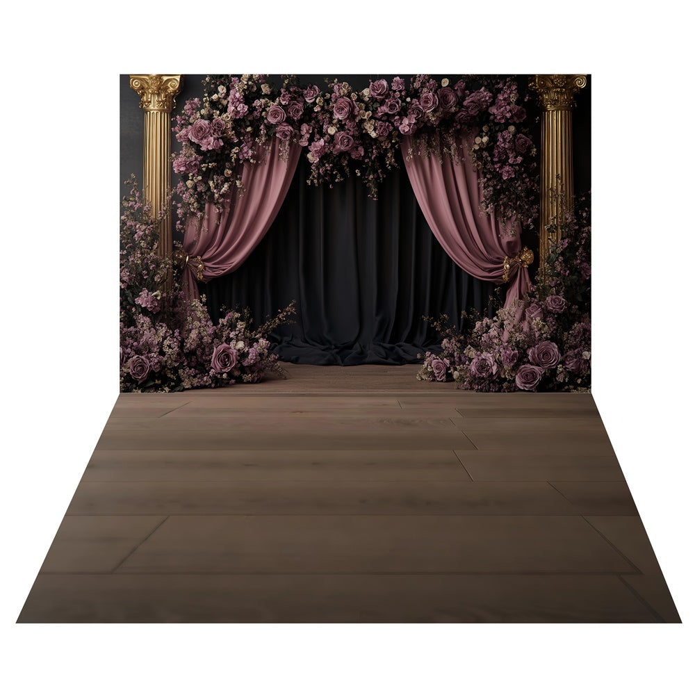 Purple Romance Archway Backdrop+Brown Wood Floor Backdrop UK TWW57-72