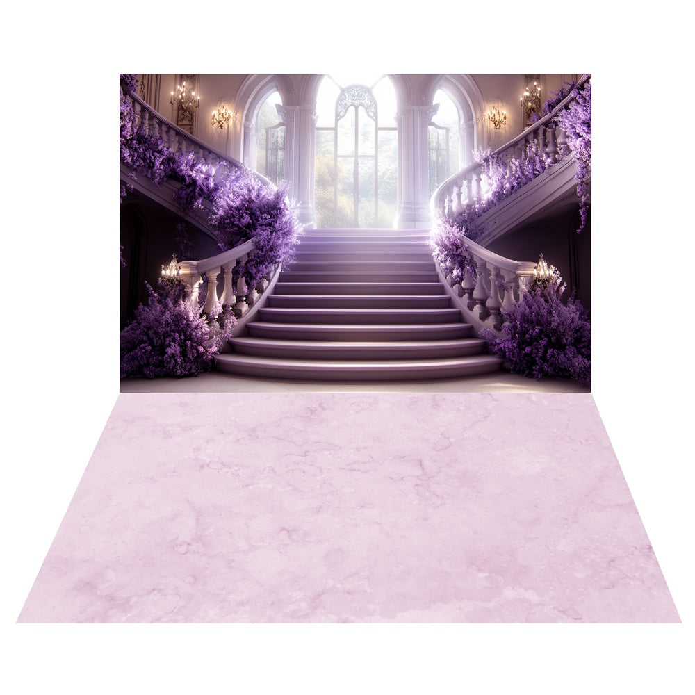 Lavender Staircase Dream Backdrop+Lilac Marble Floor Backdrop UK TWW57-73