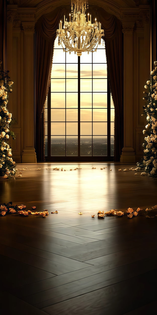 Vintage Backdrop Golden Chandelier Ballroom Sweep Backdrop UK TWW57-77