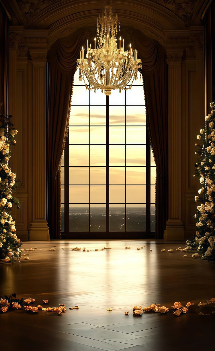 Vintage Backdrop Golden Chandelier Ballroom Sweep Backdrop UK TWW57-77
