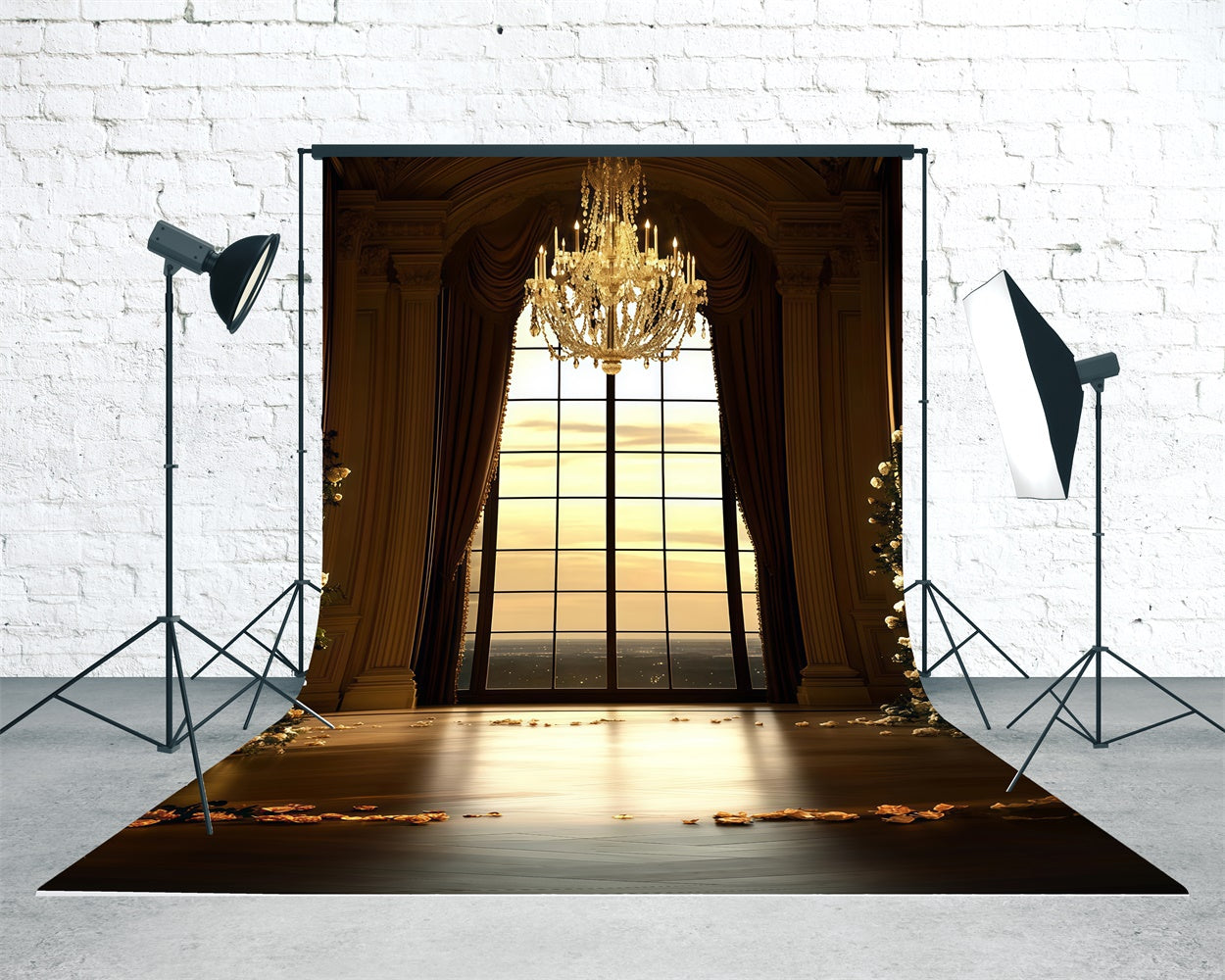 Vintage Backdrop Golden Chandelier Ballroom Sweep Backdrop UK TWW57-77