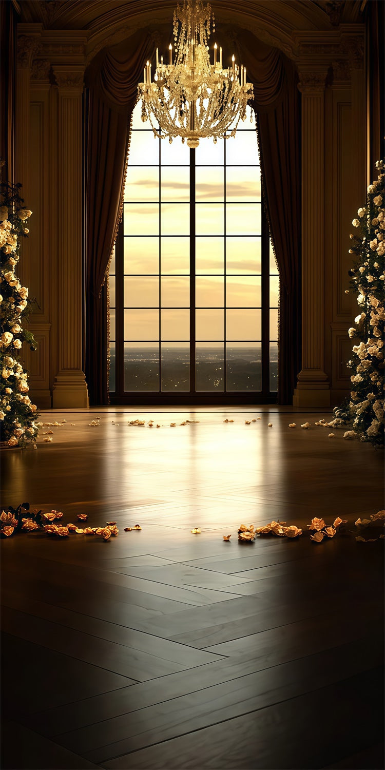 Vintage Backdrop Golden Chandelier Ballroom Sweep Backdrop UK TWW57-77