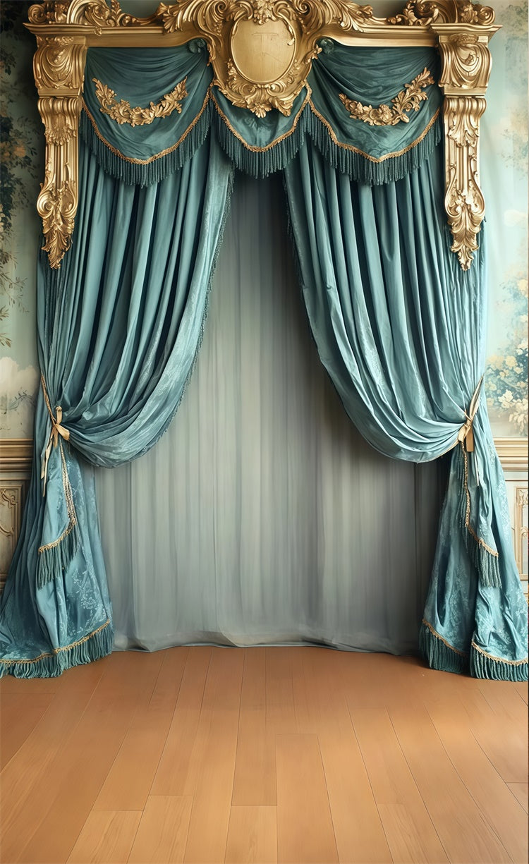 Vintage Photo Backdrops Gold Trimmed Drapes Sweep Backdrop UK TWW57-79