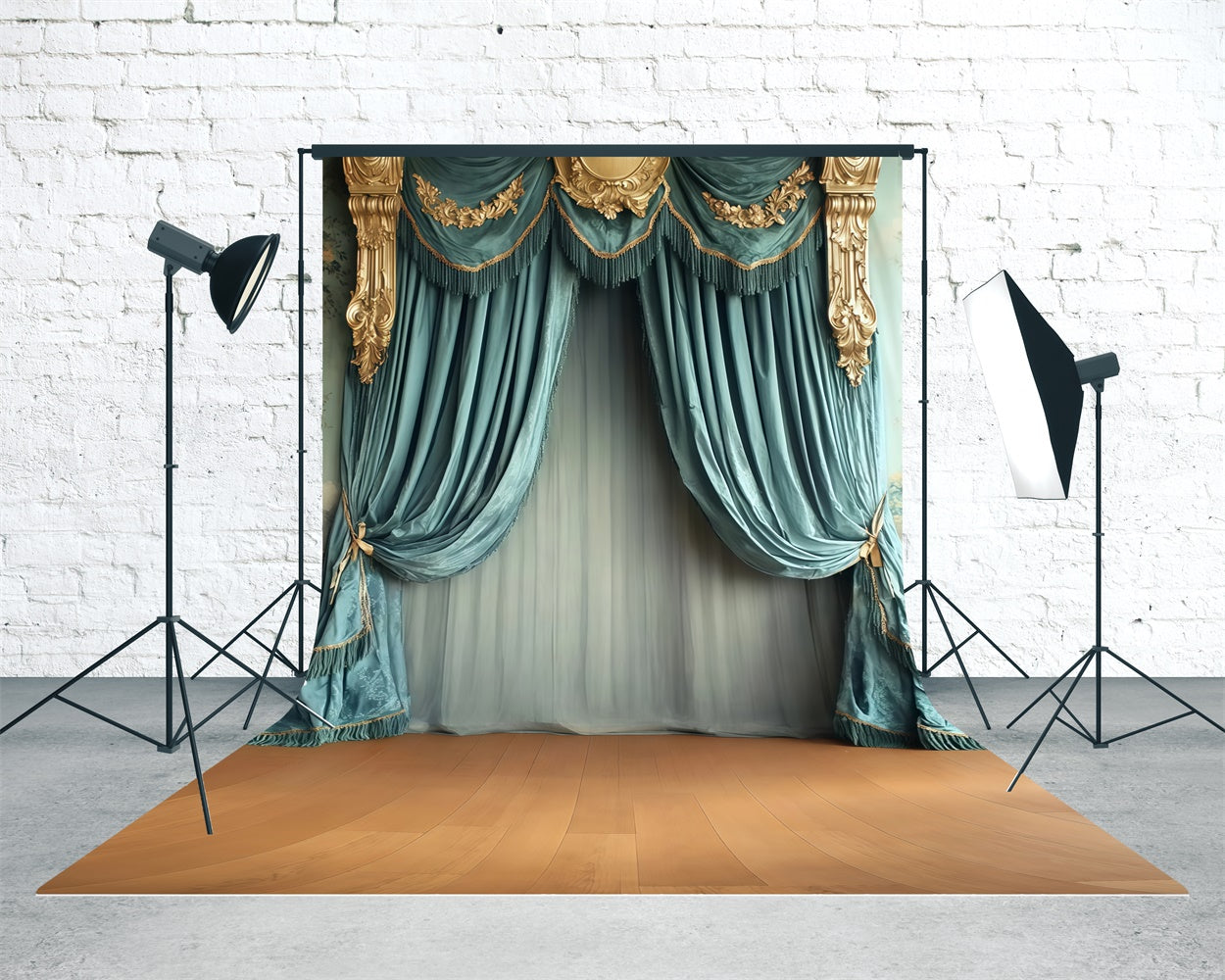 Vintage Photo Backdrops Gold Trimmed Drapes Sweep Backdrop UK TWW57-79