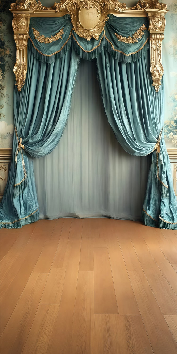 Vintage Photo Backdrops Gold Trimmed Drapes Sweep Backdrop UK TWW57-79