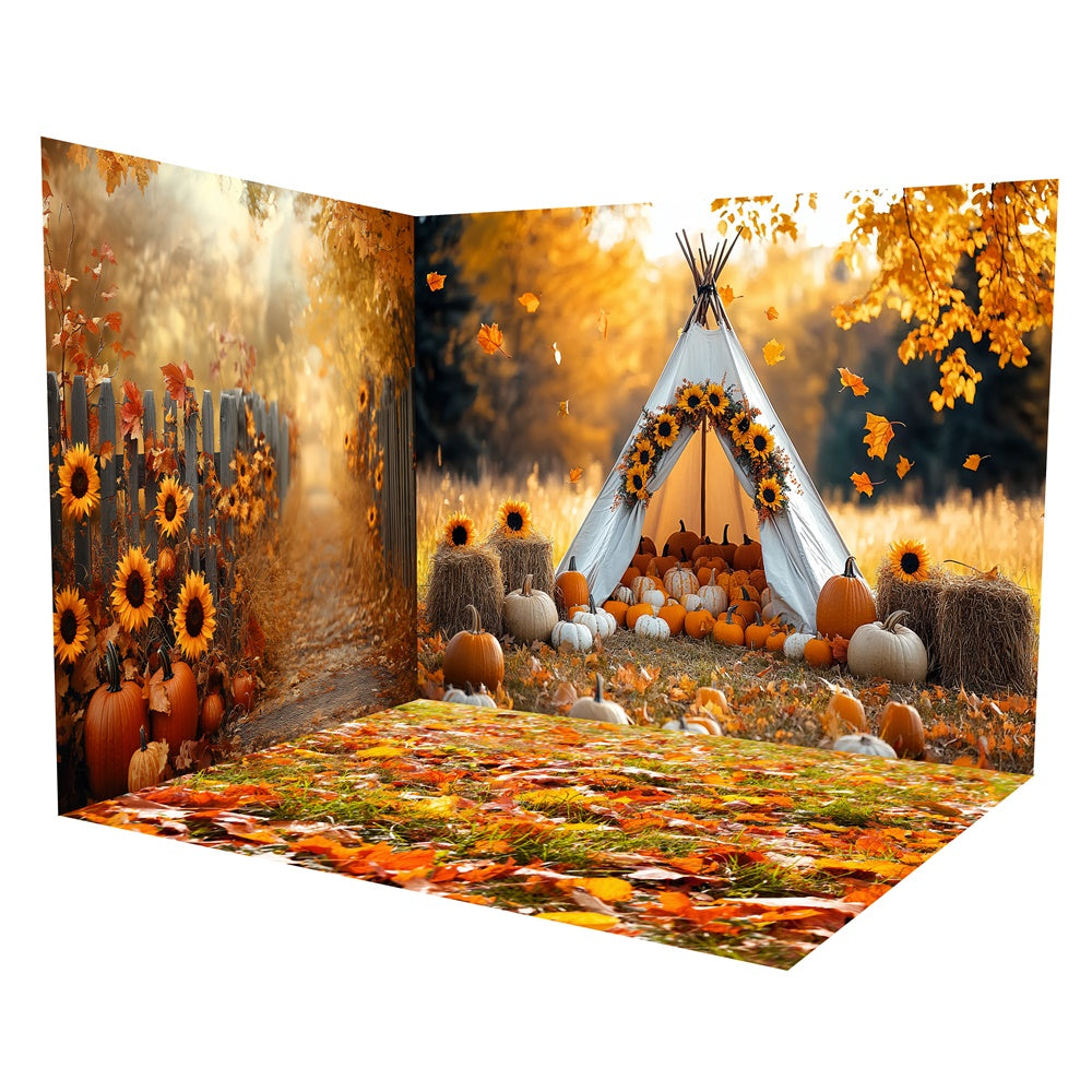 Autumn Backdrop Pumpkin Tent Fence Path Backdrop Room Set UK TWW57-87