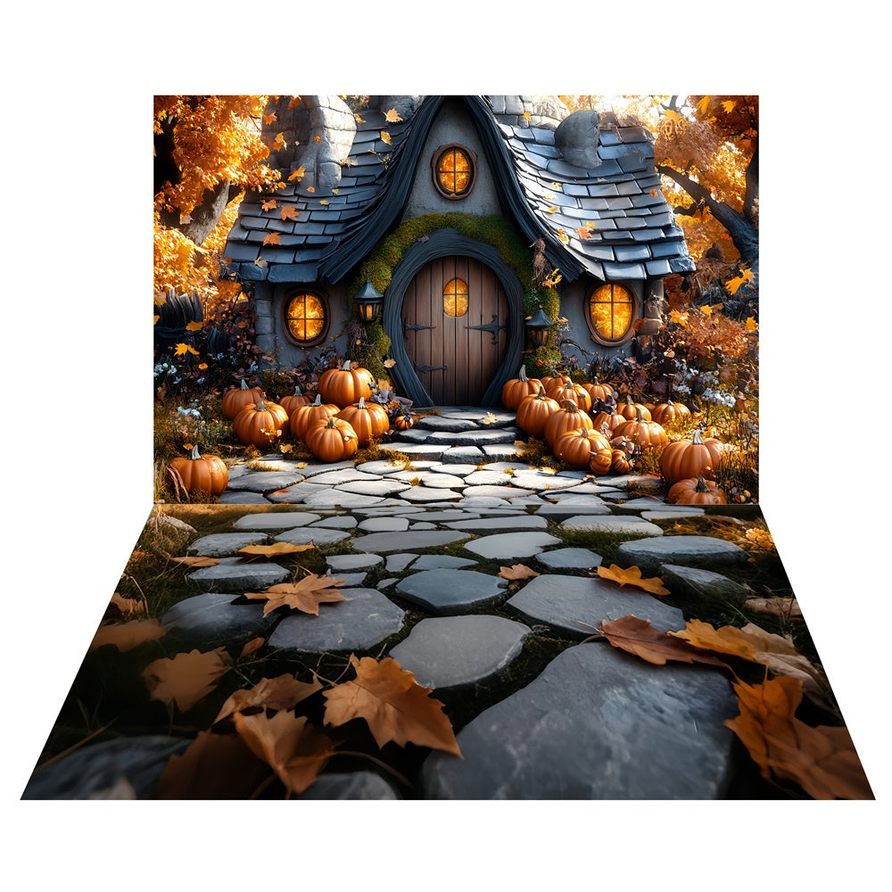 Fairytale Pumpkin House Backdrop+Stone Path Floor Backdrop UK TWW57-88