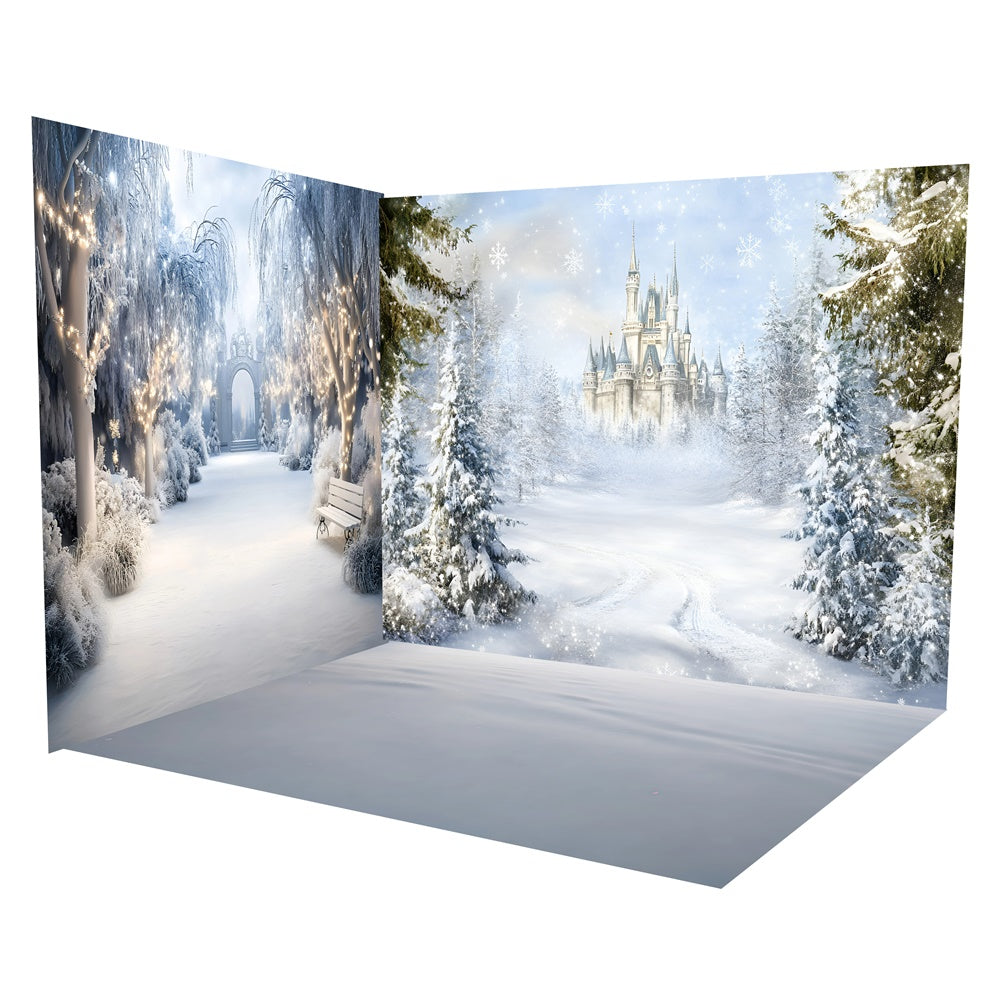 Winter Photo Backdrop Enchanted Snowy Castle Backdrop Room Set UK TWW57-91