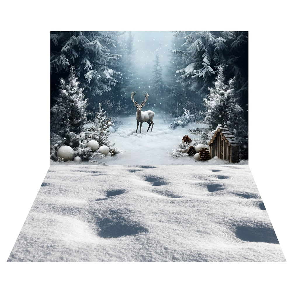 Snowy Deer Forest Backdrop+Footprint Snow Floor Backdrop UK TWW57-95