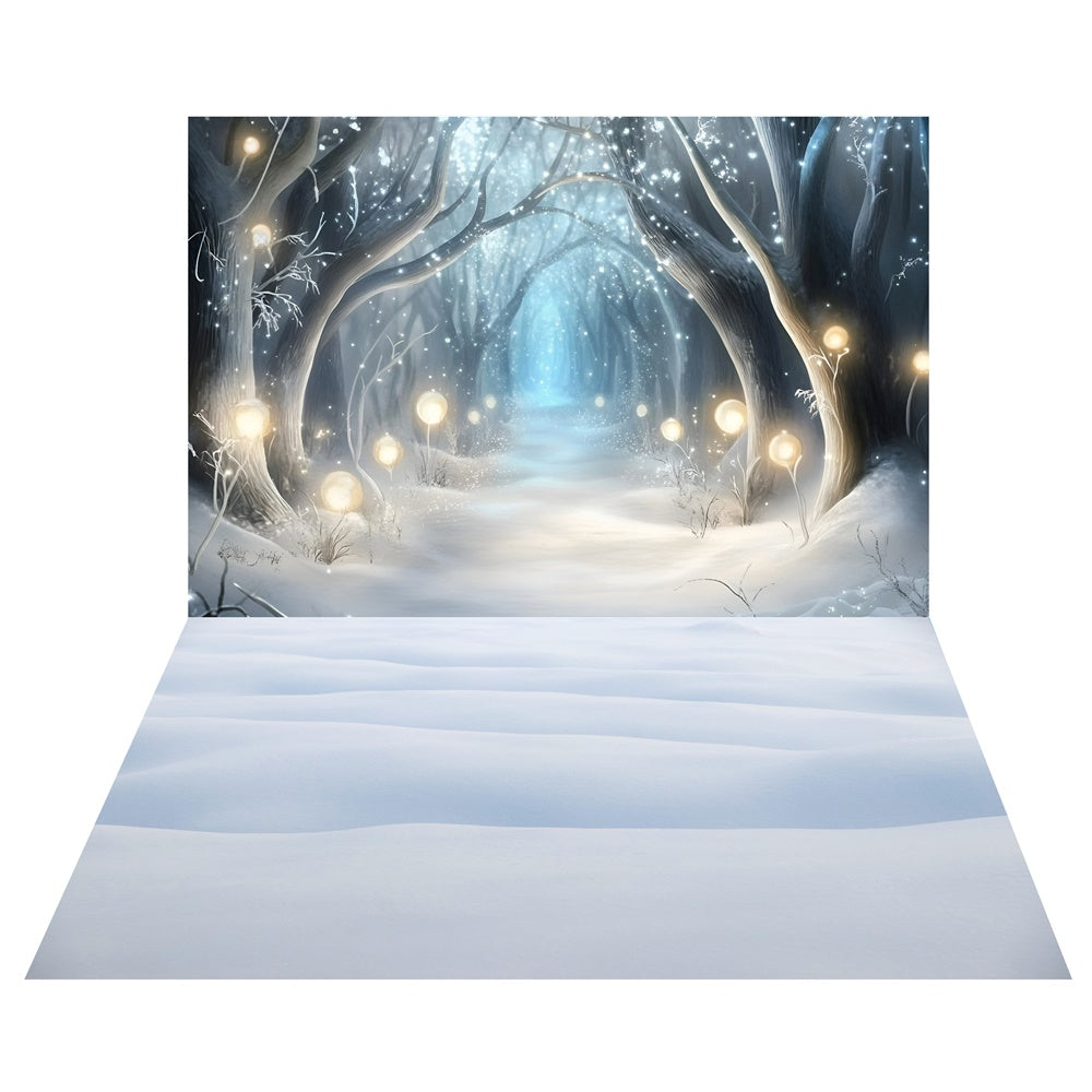 Enchanted Lighted Forest Backdrop+Fantasy Snow Floor Backdrop UK TWW57-96