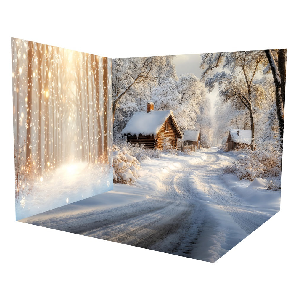 Winter Snow Cozy Snow Cabin Trail Backdrop Room Set UK TWW57-99