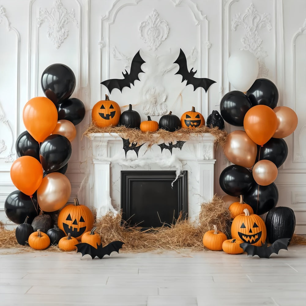 Halloween Wall Backdrop Pumpkin Fireplace with Balloon Decor Halloween Backdrop UK TWW58-1
