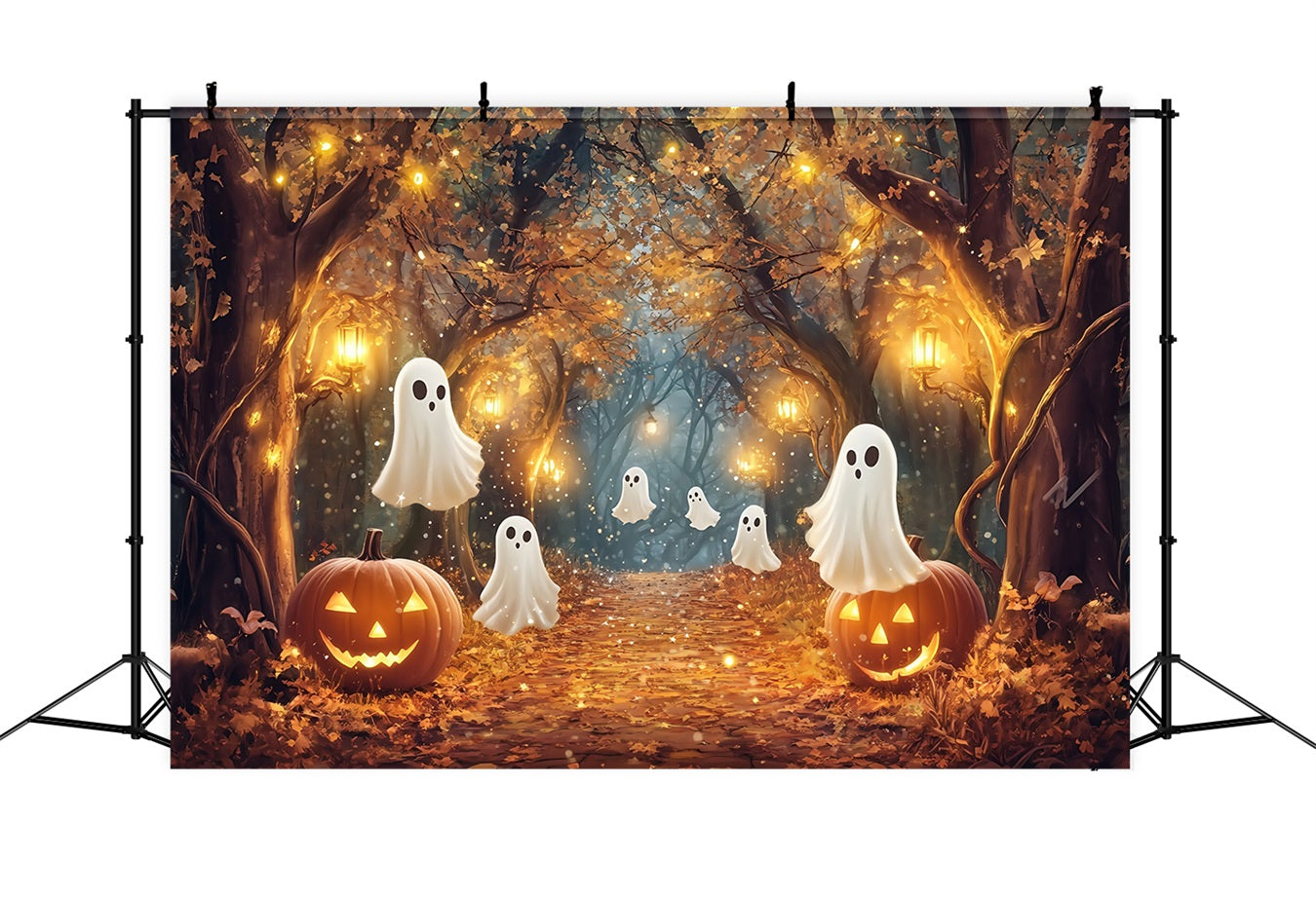 Halloween Graveyard Backdrop Glowing Ghosts in Enchanted Autumn Woods Halloween Backdrops UK TWW58-10
