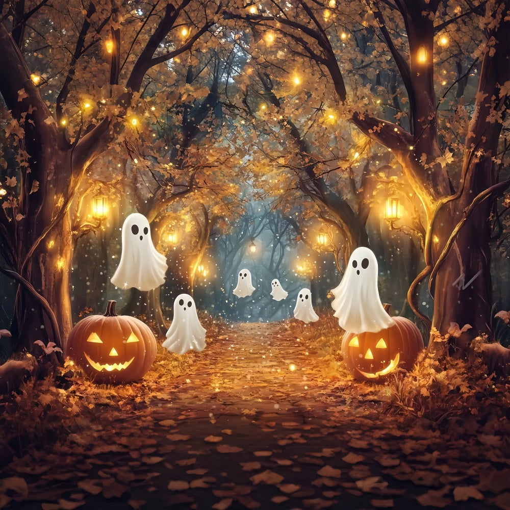 Halloween Graveyard Backdrop Glowing Ghosts in Enchanted Autumn Woods Halloween Backdrops UK TWW58-10
