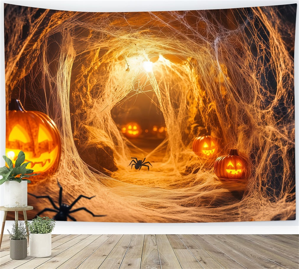 Halloween Wall Backdrop Pumpkin Spider Tunnel with Glowing Webs Halloween Backdrop for Photos UK TWW58-19