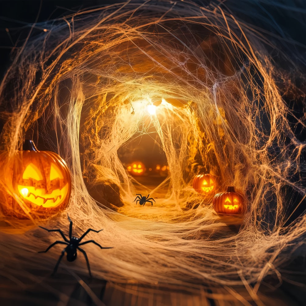 Halloween Wall Backdrop Pumpkin Spider Tunnel with Glowing Webs Halloween Backdrop for Photos UK TWW58-19