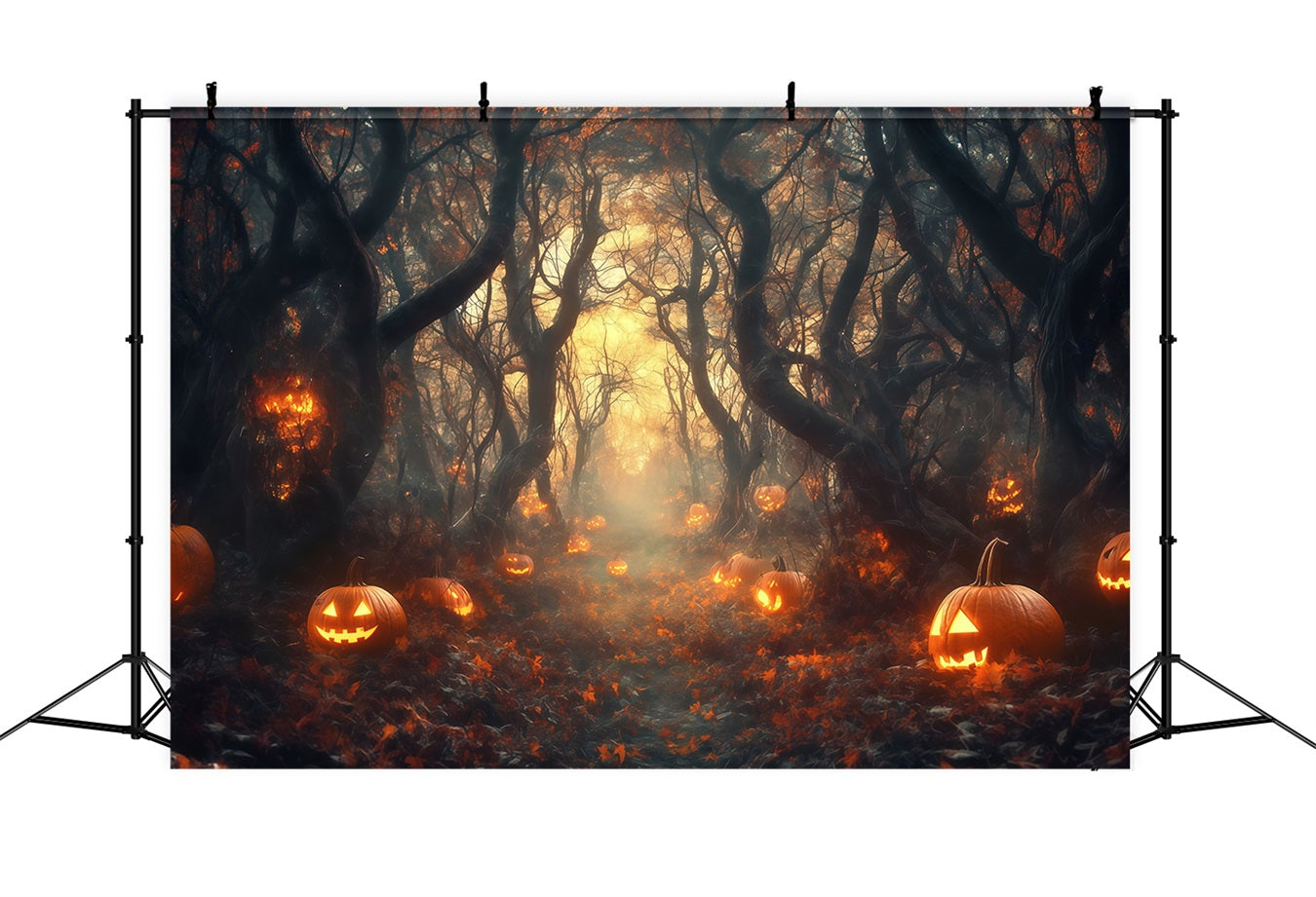Halloween Graveyard Backdrop Glowing Jack O’Lantern Forest Path Halloween Photo Backdrops UK TWW58-33