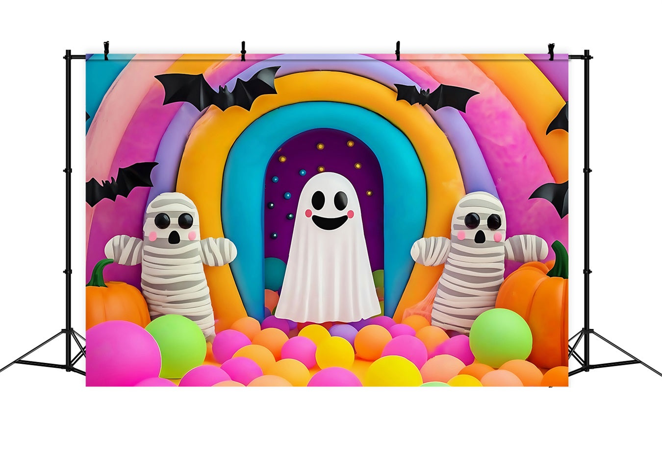 Halloween Wall Backdrop Colorful Rainbow Ghost and Mummy Display Spooky Halloween Backdrop UK TWW58-36