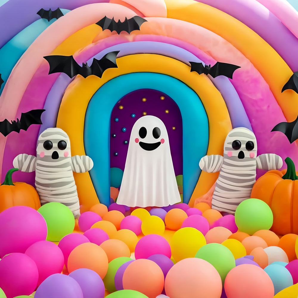 Halloween Wall Backdrop Colorful Rainbow Ghost and Mummy Display Spooky Halloween Backdrop UK TWW58-36