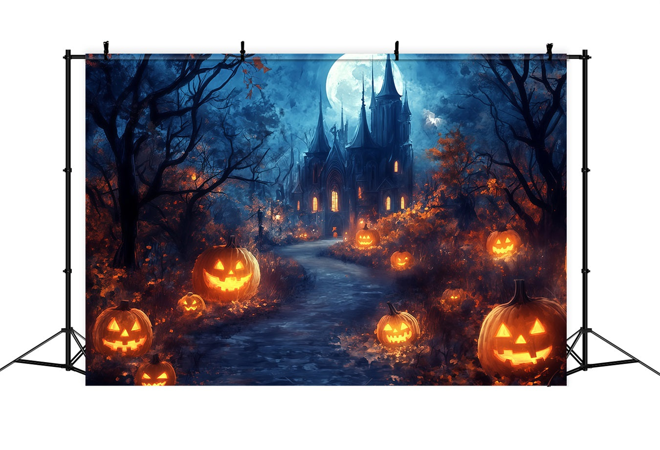Halloween Moonlit Pathway to Haunted Pumpkin Castle Spooky Halloween Backdrop UK TWW58-39